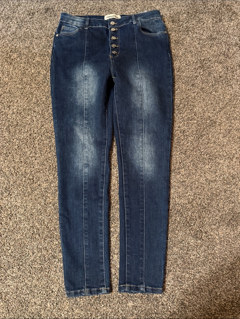 Most Wanted Navy Blue High-Rise Button-Fly Skinny Jeans